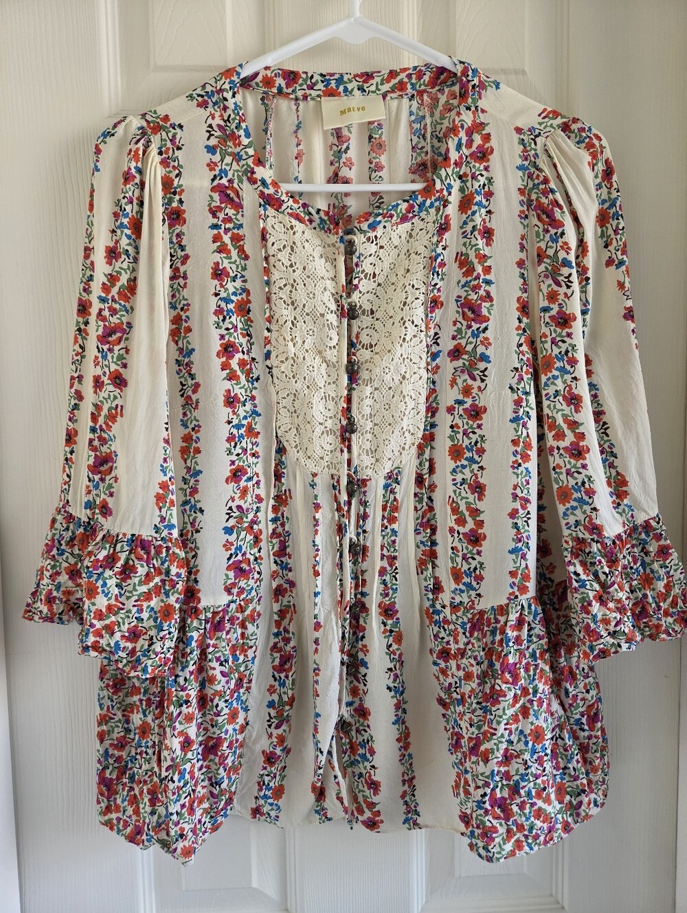Anthropologie Maeve Hiver Floral Lace Boho Peasant Blouse Shirt Top Size Small